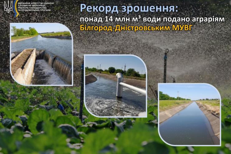 Рекорд зрошення: аграрії Бессарабії отримали понад 14 мільйонів кубометрів води від Білгород-Дністровського МУВГ