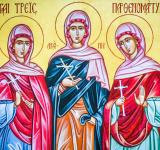 29 квітня. Пам'ять мучениць Агапії, Ірини та Хіонії